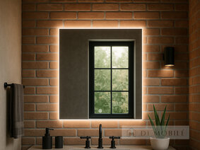 Oglindă rotundă cu fundal și iluminat frontal