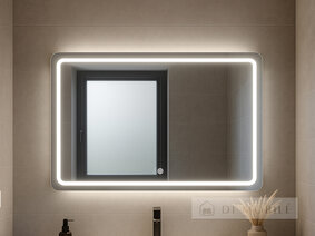 Oglindă dreptunghiulară cu margini rotunjite cu iluminare frontală de fond