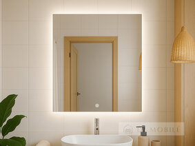 Oglindă rotundă cu fundal și iluminat frontal