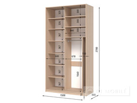 Dulap cu două uşi "E-Line" ShK 2.1 1500 mm cu bar / microlift şi rafturi