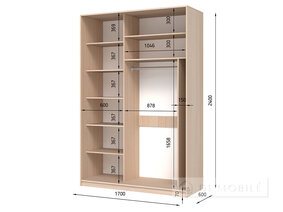 Dulap cu două uşi "E-Line" ShK 2.1 1700 mm cu bar / microlift şi rafturi