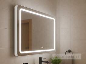 Oglindă dreptunghiulară cu margini rotunjite cu iluminare frontală de fond