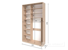 Dulap cu două uşi "E-Line" ShK 2.1 1700 mm cu bar / microlift şi rafturi