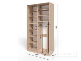 Dulap cu două uşi "E-Line" ShK 2.1 1300 mm cu bar / microlift şi rafturi