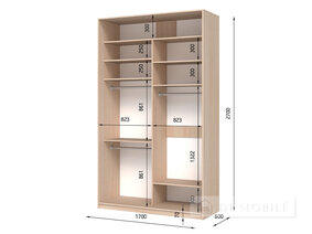 Dulap cu două uşi "E-Line" ShK 2.3 1700 mm cu barbell / microlift