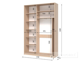 Dulap cu două uşi "E-Line" ShK 2.1 1700 mm cu bar / microlift şi rafturi