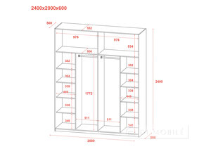 Шкаф купе "G-Caiser" 200х240х60 см 2-дверный 3 части
