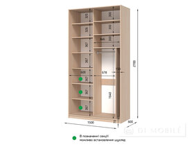 Шкаф-купе двухдверный "E-Line" ШК 2.1 1500 мм с штангой/микролифт и полками