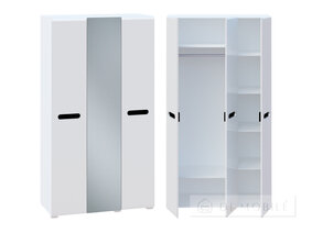 Dulap „Bianco” cu 3 uși și oglindă, 150 cm, alb/grafit