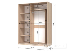 Dulap cu două uşi "E-Line" ShK 2.1 1700 mm cu bar / microlift şi rafturi