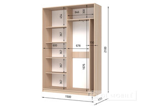 Dulap cu două uşi "E-Line" ShK 2.1 1500 mm cu bar / microlift şi rafturi