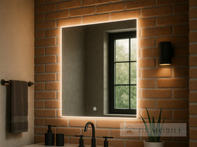 Oglindă rotundă cu fundal și iluminat frontal