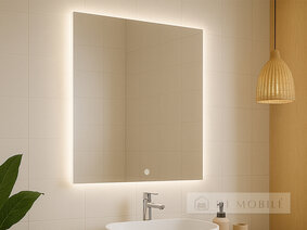 Oglindă rotundă cu fundal și iluminat frontal