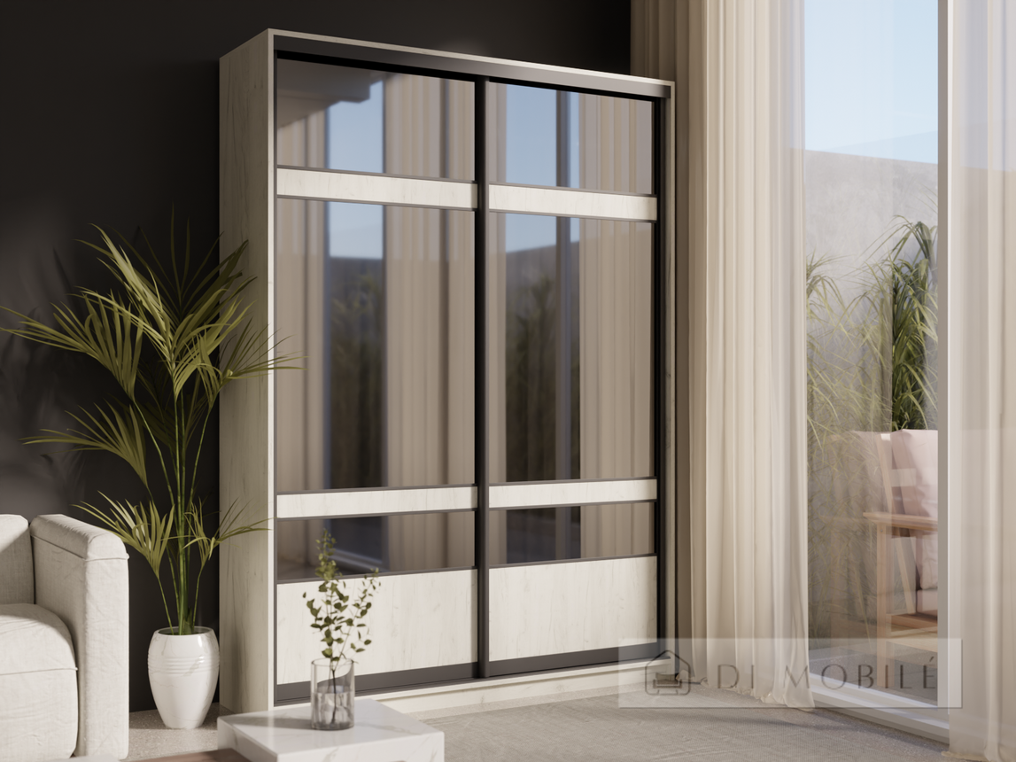 Шкаф-купе двухдверный "E-Line" ШК 2.1 1500 мм с штангой/микролифт и полками