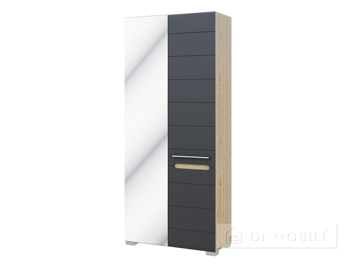 Dulap „Bianco” 2 uși cu oglindă, 90 cm, alb/grafit