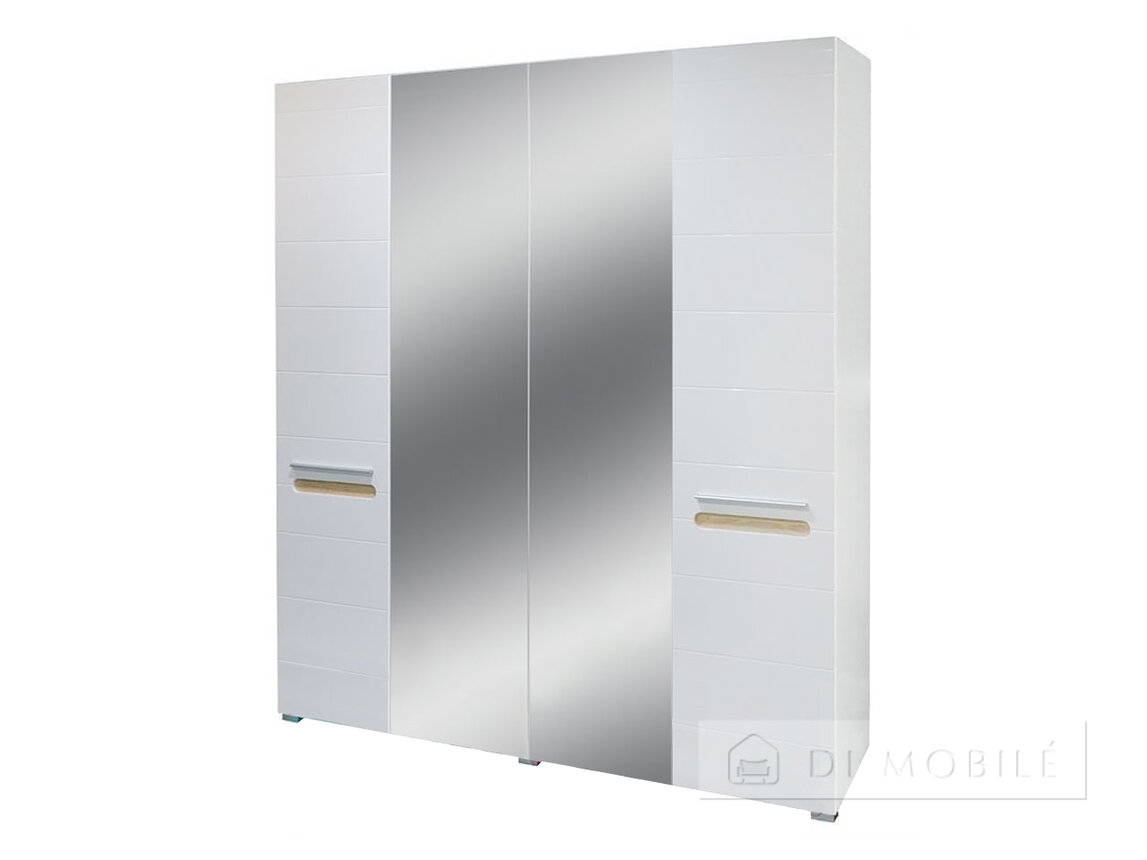 Dulap „Bianco” cu 4 uși și oglindă, 200 cm, alb/grafit