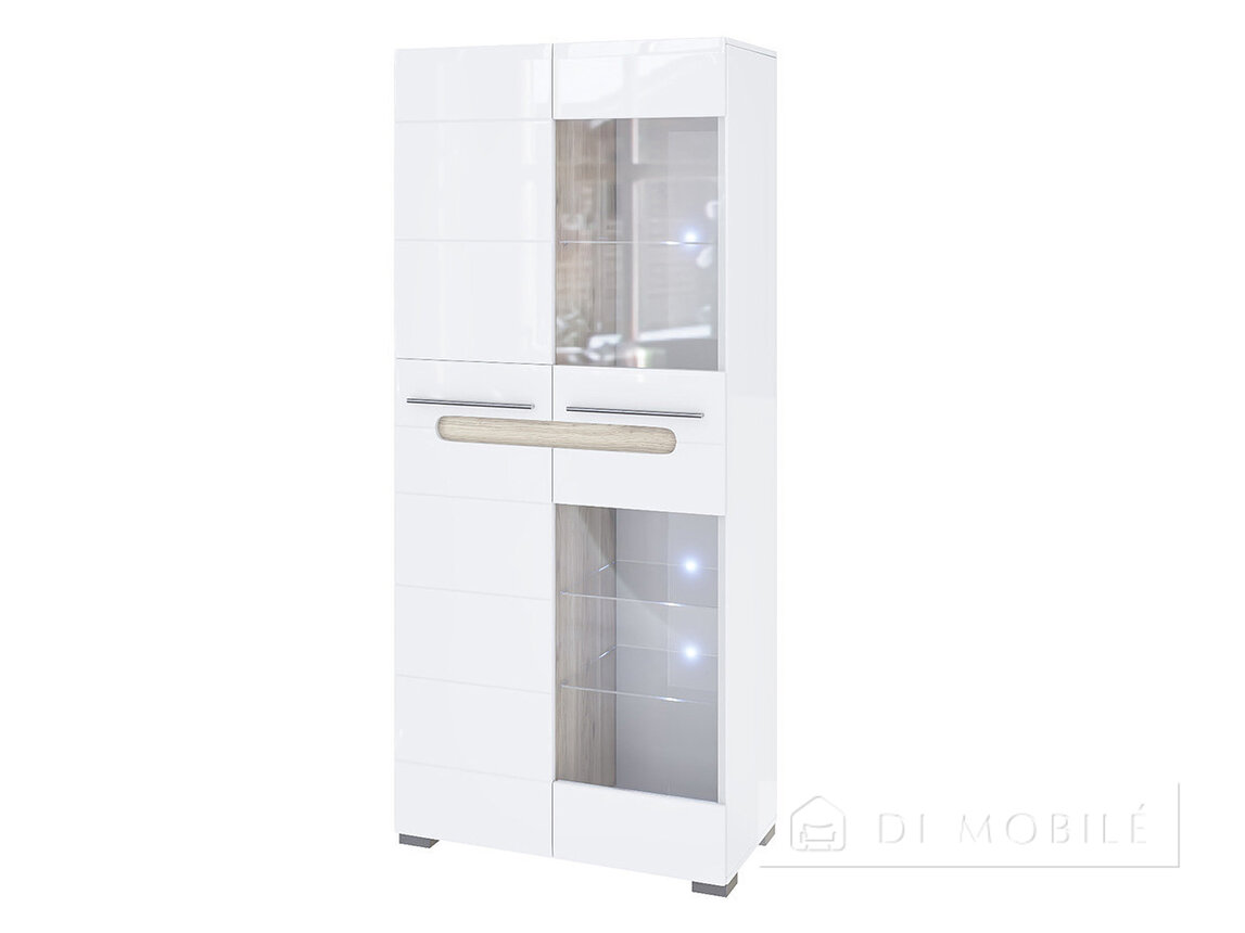 Dulap-vitrină „Bianco” 2 uși cu vitrină, 80 cm, alb/grafit
