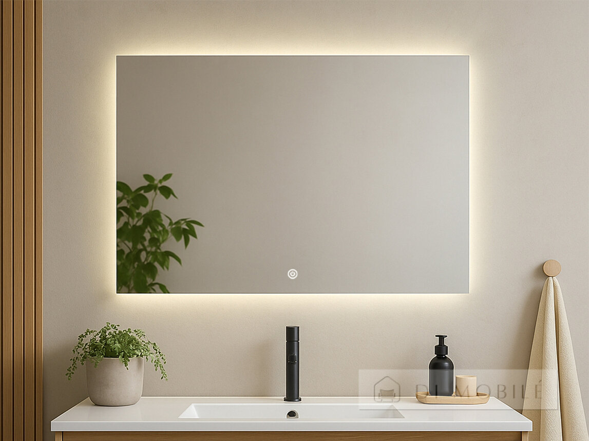 O oglindă verticală dreptunghiulară cu iluminare frontală de fond