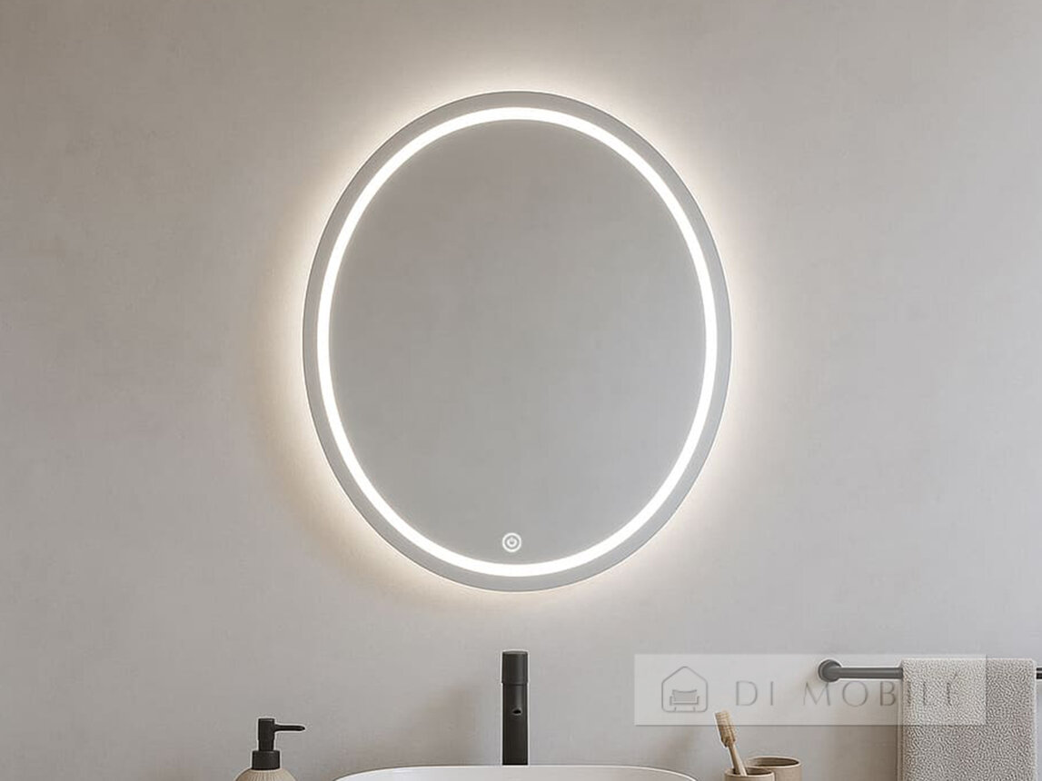 Oglindă ovală cu fundal și iluminare față