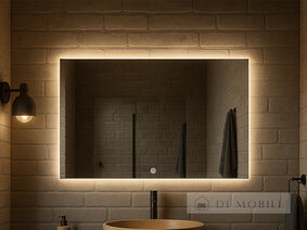 O oglindă verticală dreptunghiulară cu iluminare frontală de fond