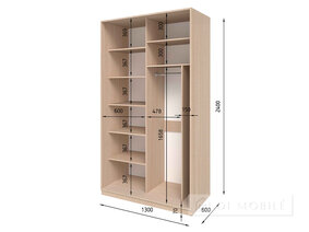 Dulap cu două uşi "E-Line" ShK 2.1 1300 mm cu bar / microlift şi rafturi