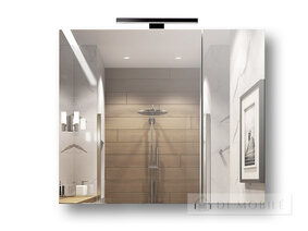 Dulap cu o oglindă în baie "Runa Negru 80" cu o lampă