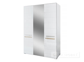 Dulap „Bianco” cu 3 uși și oglindă, 150 cm, alb/grafit