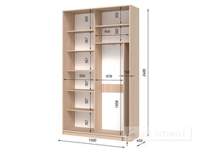 Dulap cu două uşi "E-Line" ShK 2.1 1500 mm cu bar / microlift şi rafturi