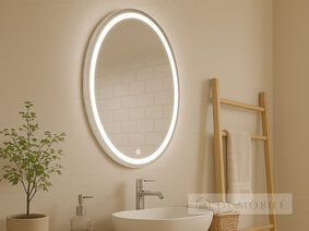 Oglindă ovală cu fundal și iluminare față