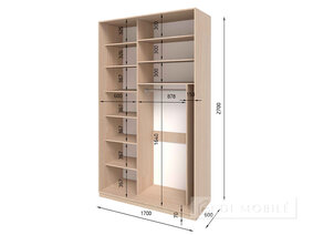 Dulap cu două uşi "E-Line" ShK 2.1 1700 mm cu bar / microlift şi rafturi