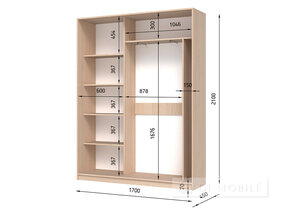 Dulap cu două uşi "E-Line" ShK 2.1 1700 mm cu bar / microlift şi rafturi