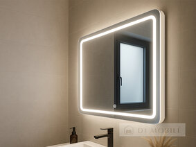 Oglindă dreptunghiulară cu margini rotunjite cu iluminare frontală de fond