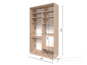 Шкаф-купе двухдверный "E-Line" ШК 2.3 1500 мм с штангой/микролифт