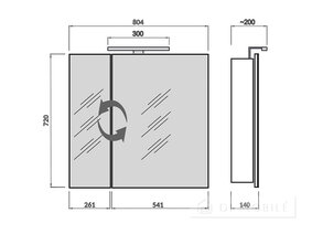 Dulap cu o oglindă în baie "Runa Negru 80" cu o lampă