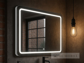 Зеркало прямоугольное с закругленными краями с фронтальной подсветкой