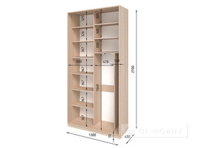 Dulap cu două uşi "E-Line" ShK 2.1 1300 mm cu bar / microlift şi rafturi