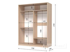 Dulap cu două uşi "E-Line" ShK 2.3 1700 mm cu barbell / microlift